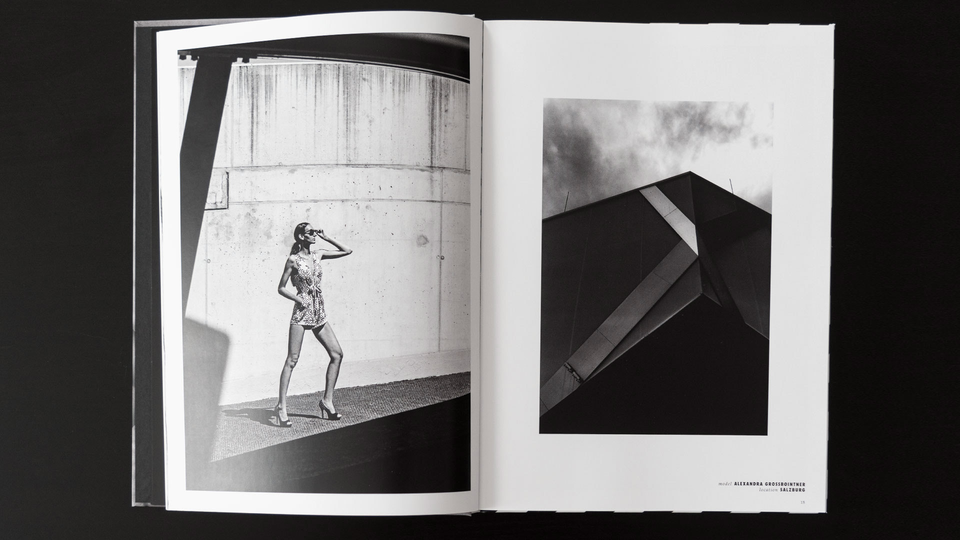 Monochrome excerpt showing female fashion photography